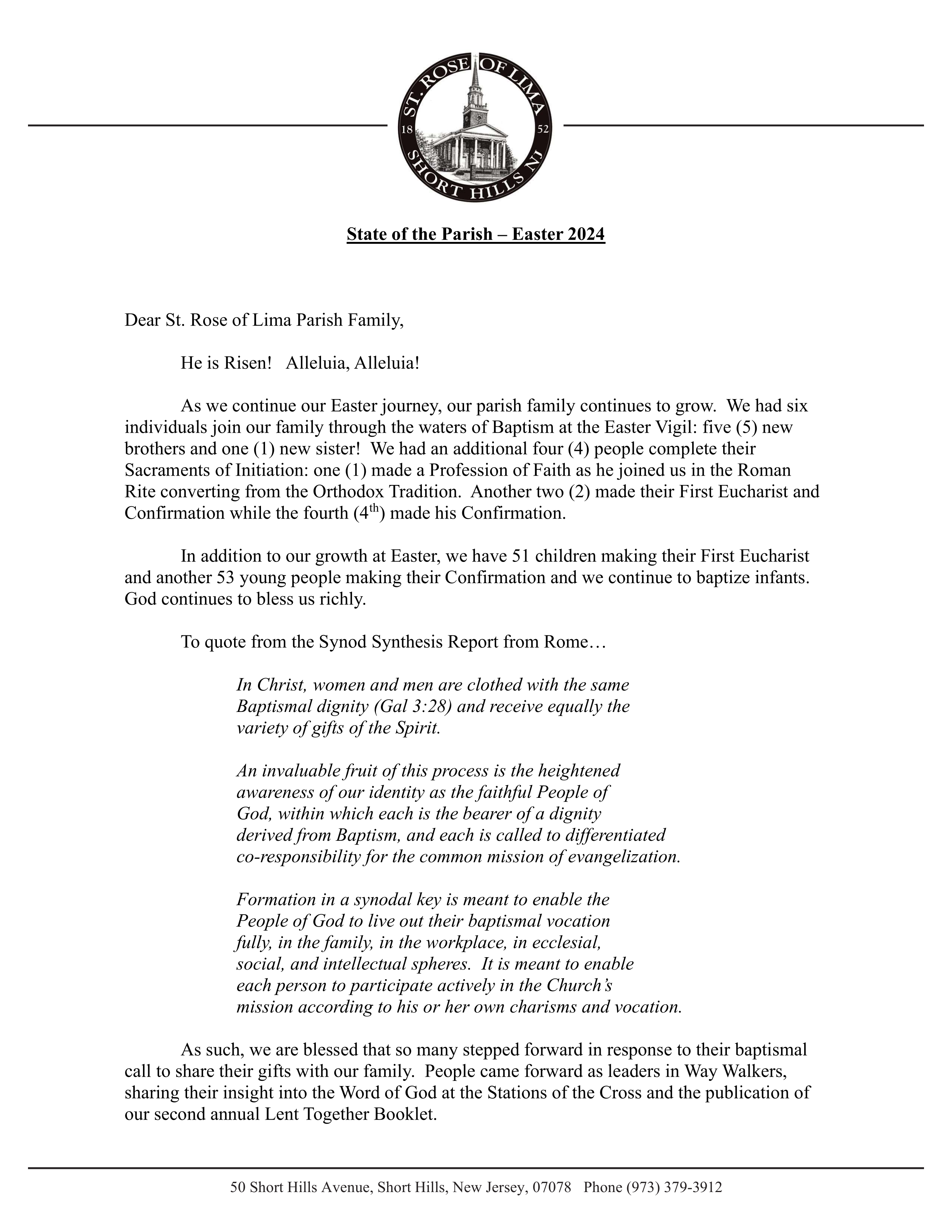State of the Parish Letter 2024